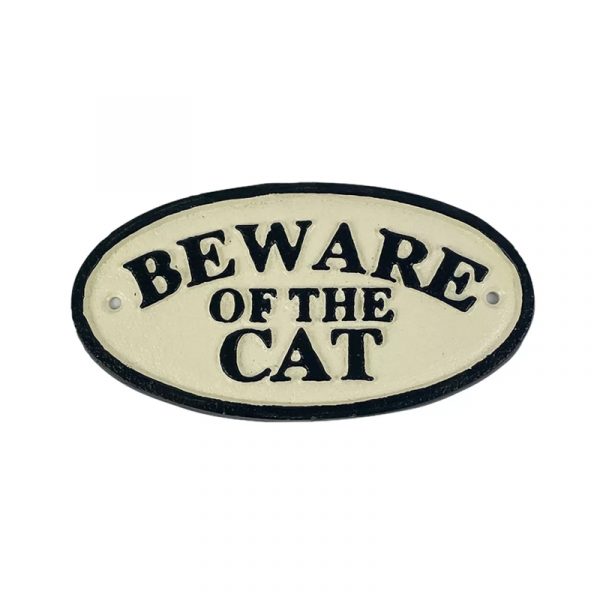 Beware of Cat Oval Cast Iron Sign