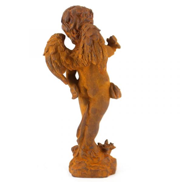 Cherub Statue with Butterfly in Cast Iron Rust Finish