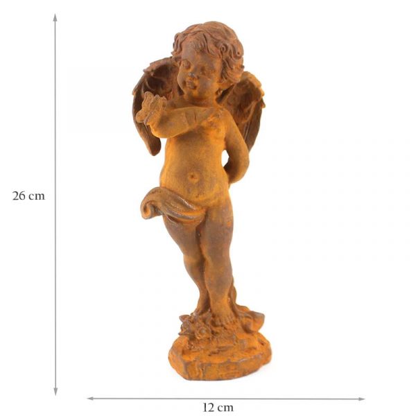 Cherub Statue with Butterfly in Cast Iron Rust Finish