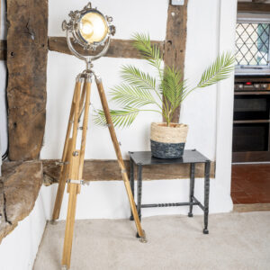 Marine Spotlight Floor Lamp with Natural Teak Wood Tripod