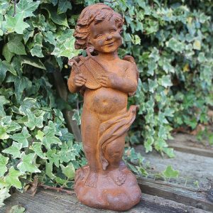 Outdoor Cast Iron Cherub with Harp