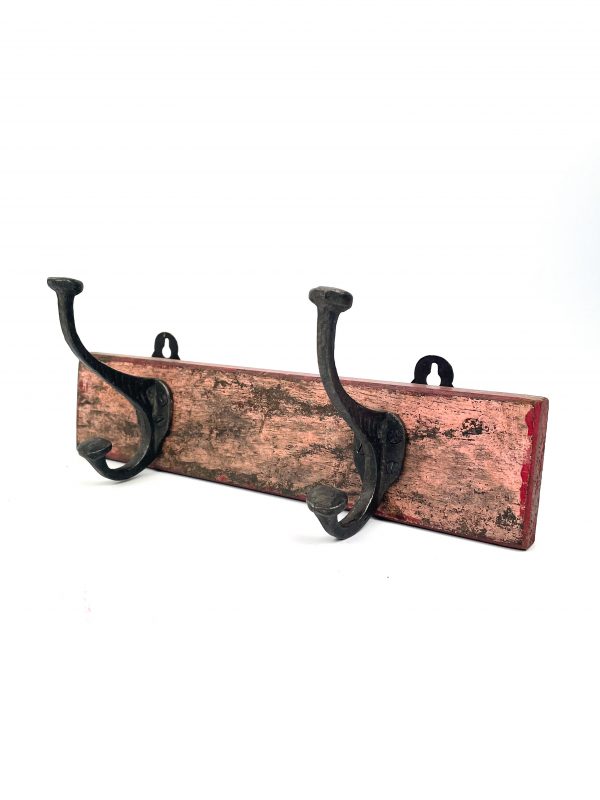 Vintage Metal Coat Hook on Wooden Base
