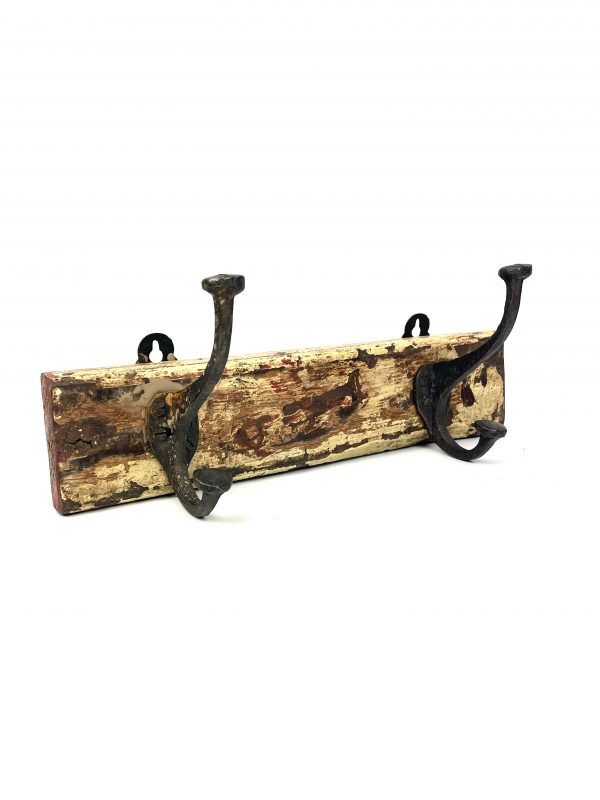 Vintage Metal Coat Hook on Wooden Base