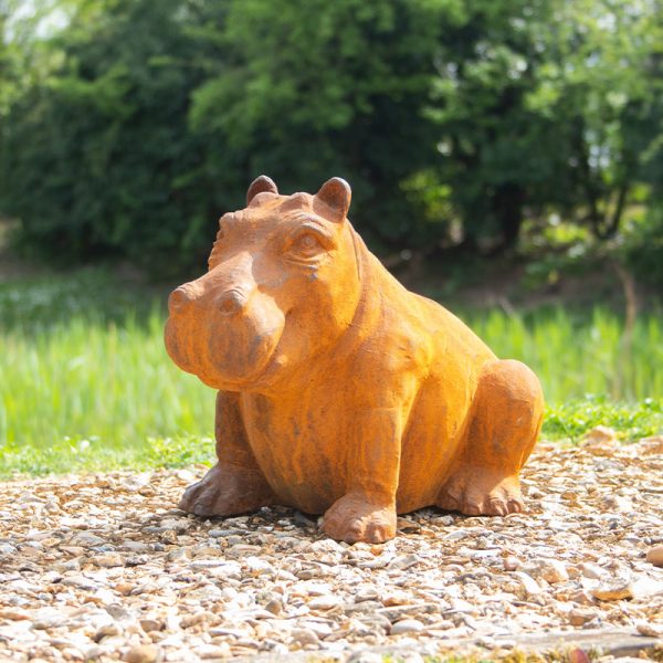 Cast Iron Outdoor Hippo Statues in Large and Small