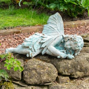 Cast Iron Lying Fairy in Verdigris Finish