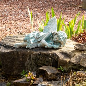Cast Iron Lying Fairy in Verdigris Finish