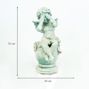 Cast Iron Sitting Cherub in Verdigris Finish