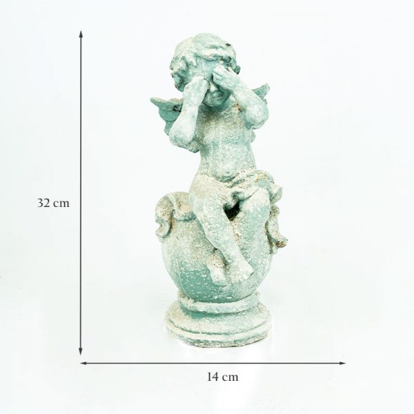 Cast Iron Sitting Cherub in Verdigris Finish