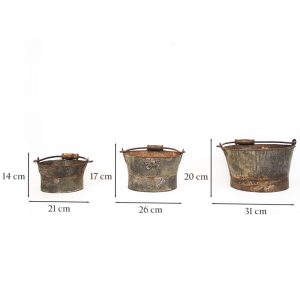 Three Vintage Metal Planters with Wooden Handle