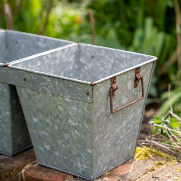 Three Galvanised Connected Planters