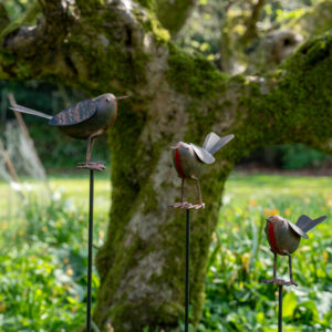 Metal Robins on Stakes Set of Three