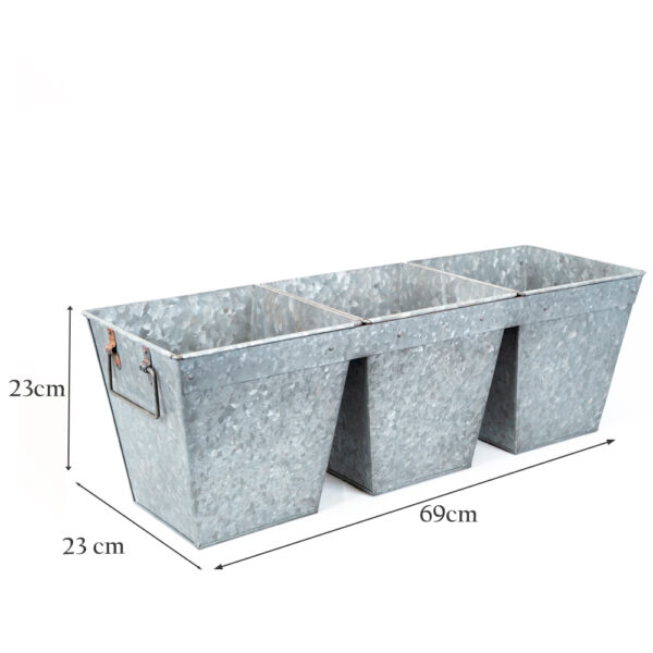 Galvanised Three Connected Planters dims