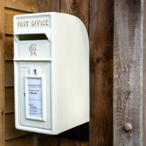 White CR 'Charles Rex' Cast Iron Post Box